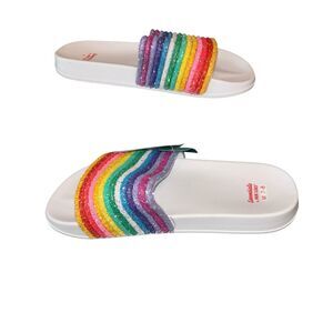 Muk Luks Rainbow Glitter Slide Sandals Pride Festival Shoes Size